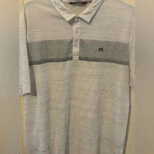 Travis Mathew Men's Golf Polo White Heather Grey Shirt Front Pocket Size XXL